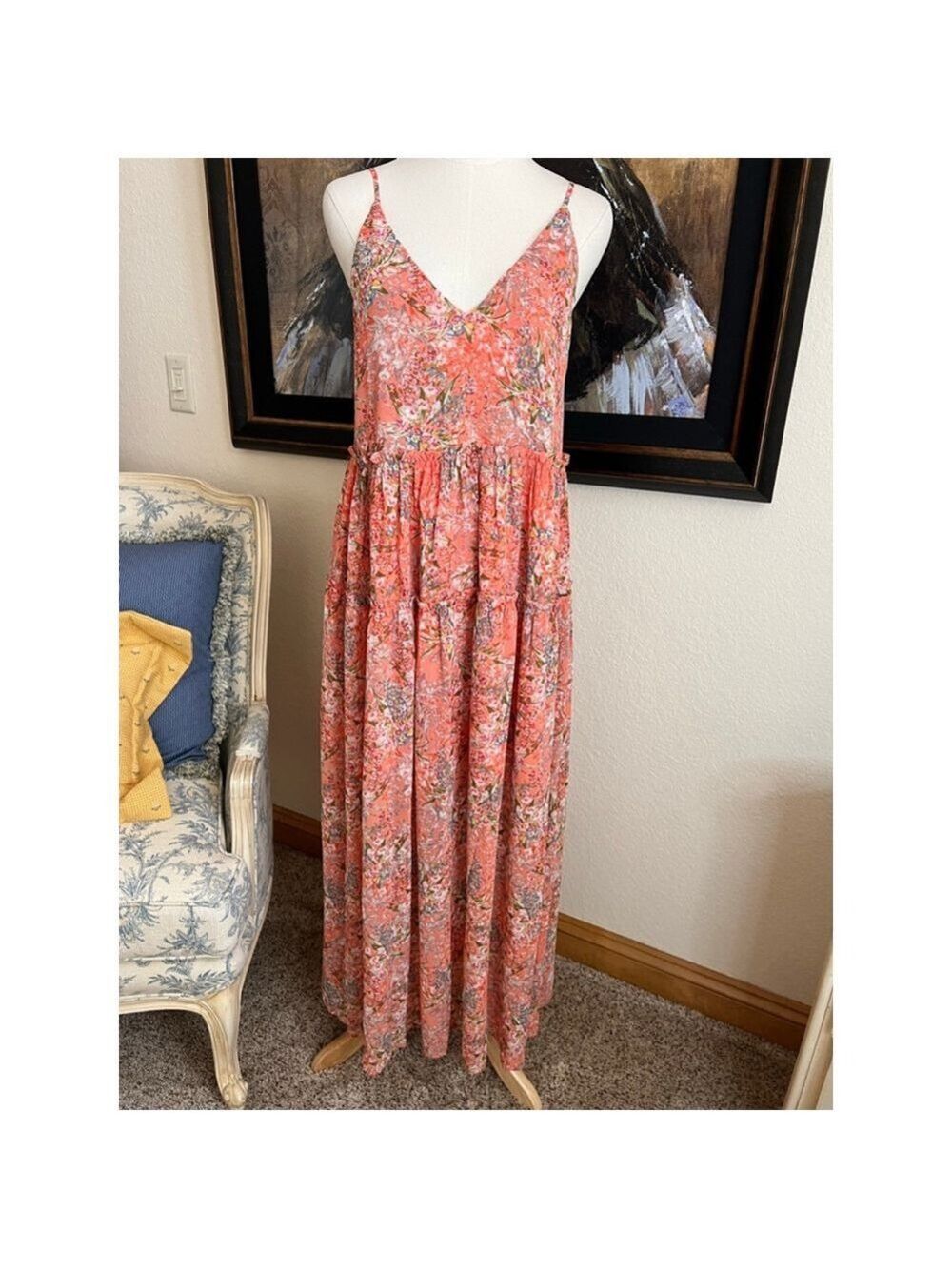 Women's LaBiz Coral Floral Maxi Dress S
